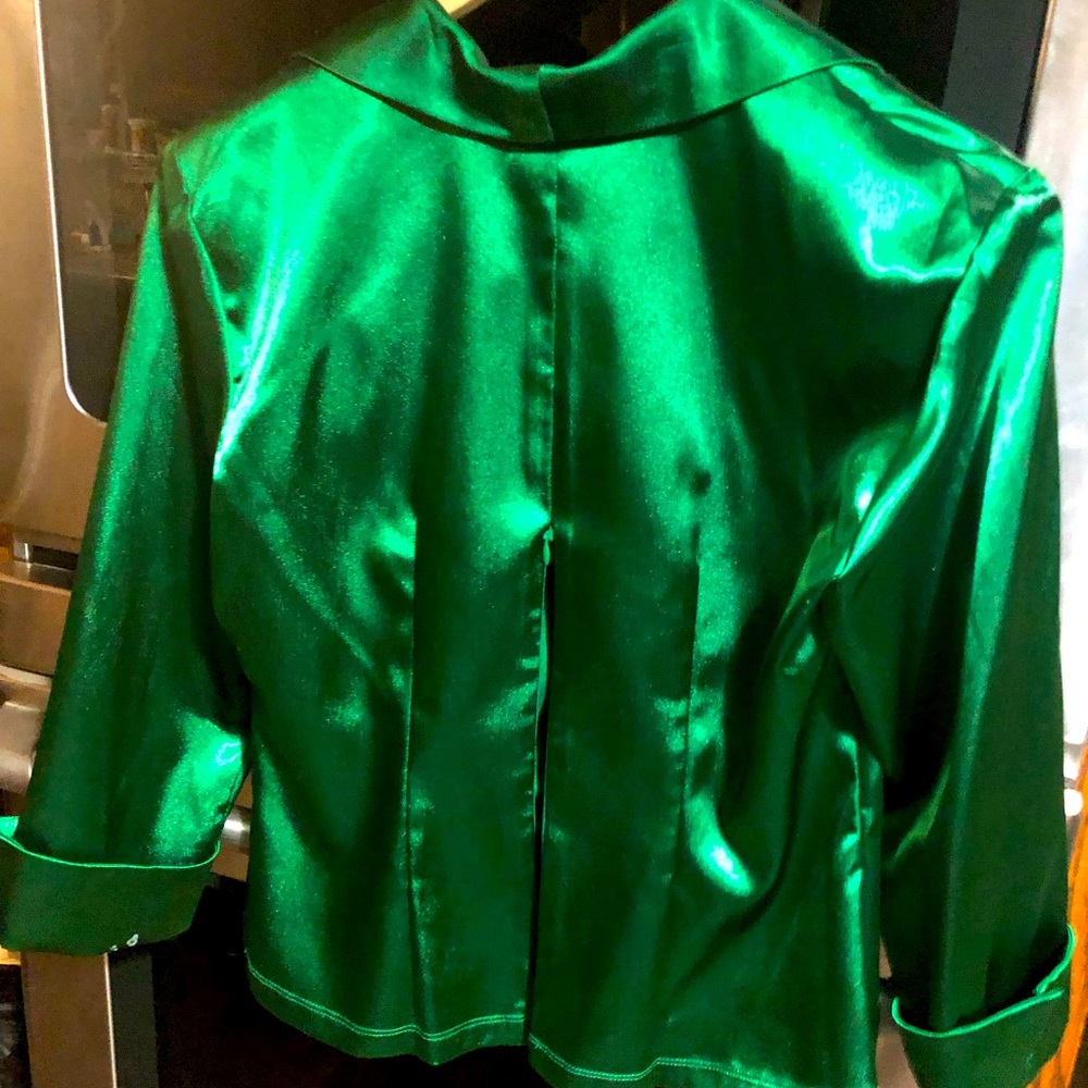 Emerald Green Satin JR Nites vintage holiday top - Picture 2 of 5